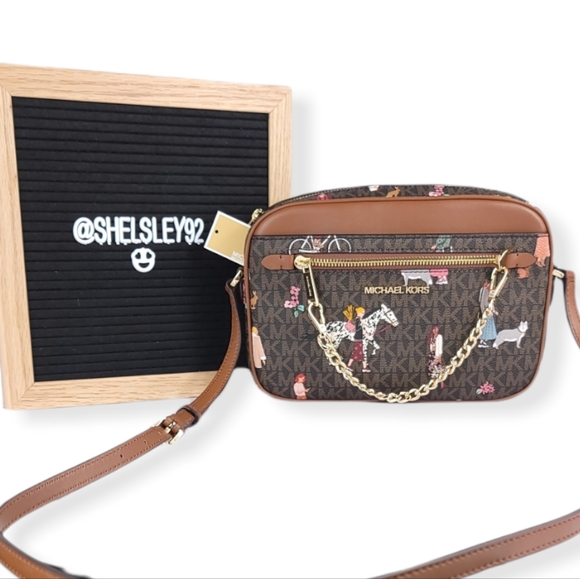 Michael Kors Handbags - Michael Kors Jet Set Girls LG Chain Logo Crossbody Brown